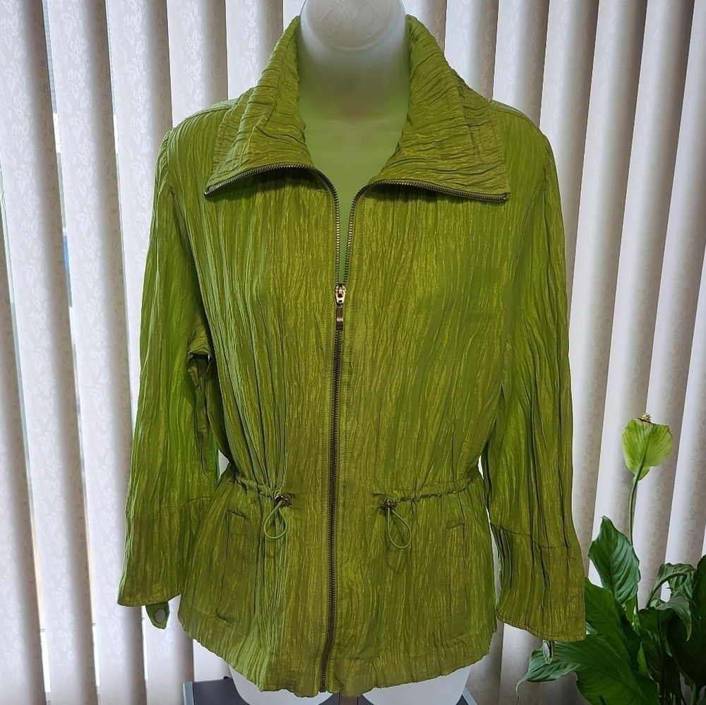 Ruby Rd Green Drawstring Zippered Jacket w Pockets